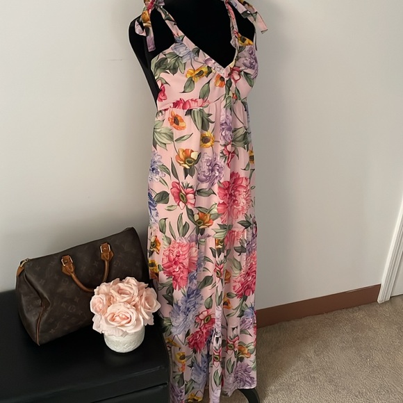 Floral pink maxi summer dress - Picture 4 of 10